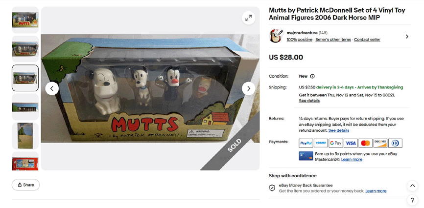 eBay SOLD Mutts by Patrick McDonnell Set of 4 Vinyl Toy
